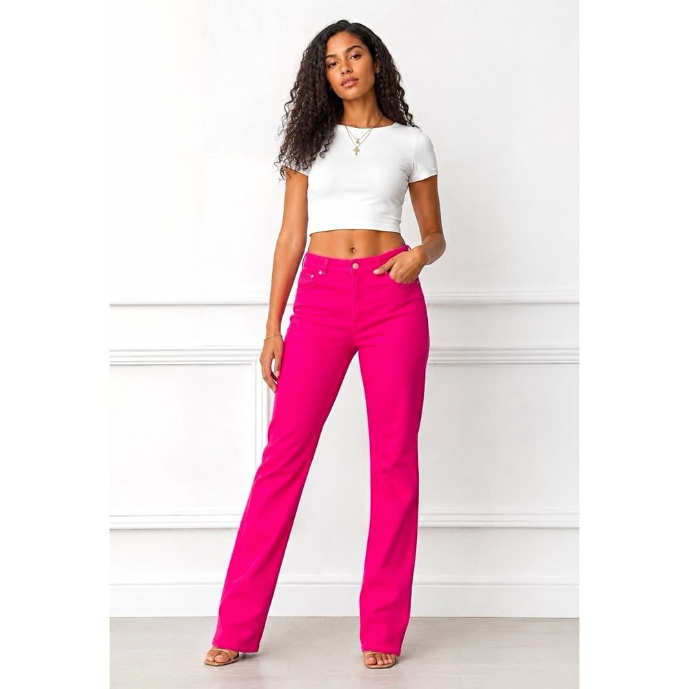 Chaps Denim Women's Pink Straight Leg Jeans Relaxed Fit Stretch 5-Pocket- SZ 12